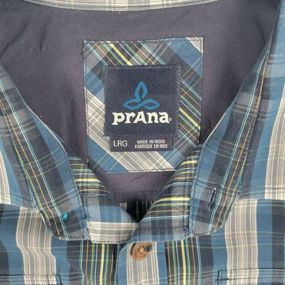 Prana Shirt Men's Size Large Multi-color Plaid Short Sleeve Button Front Logo - Picture 5 of 8